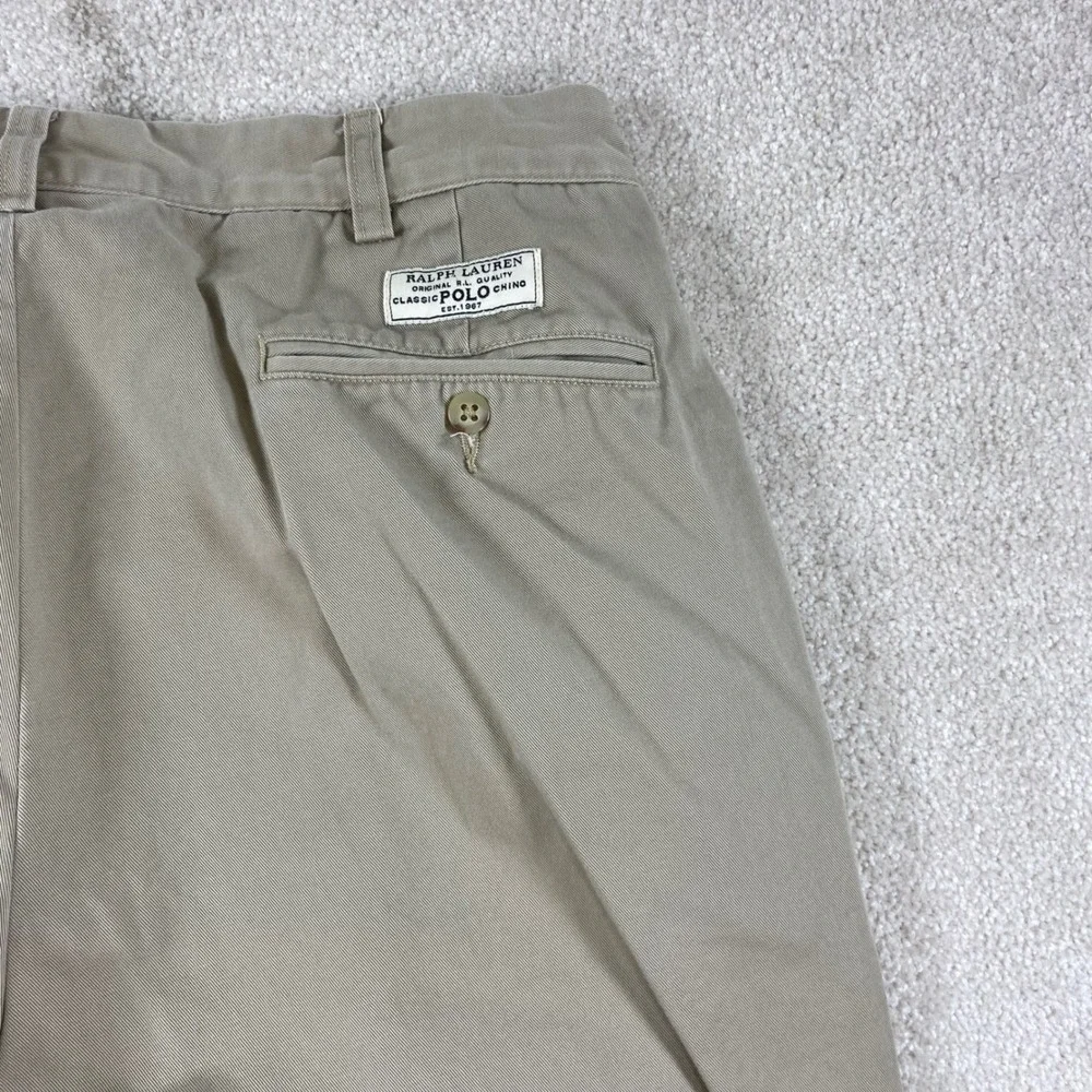 Vintage Polo Ralph Lauren Andrew Pant Mens 34x34 Tan Double Pleated Cotton Chino